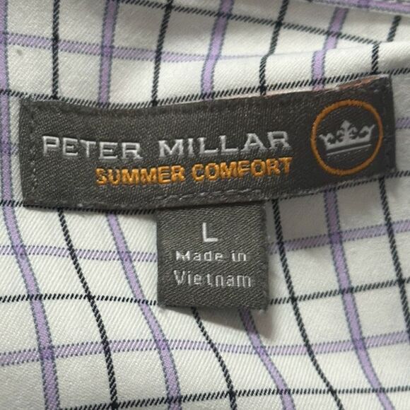 Peter Millar Summer Comfort Mens Long Sleeve Purple Gray Checkered size L Large - Picture 6 of 9